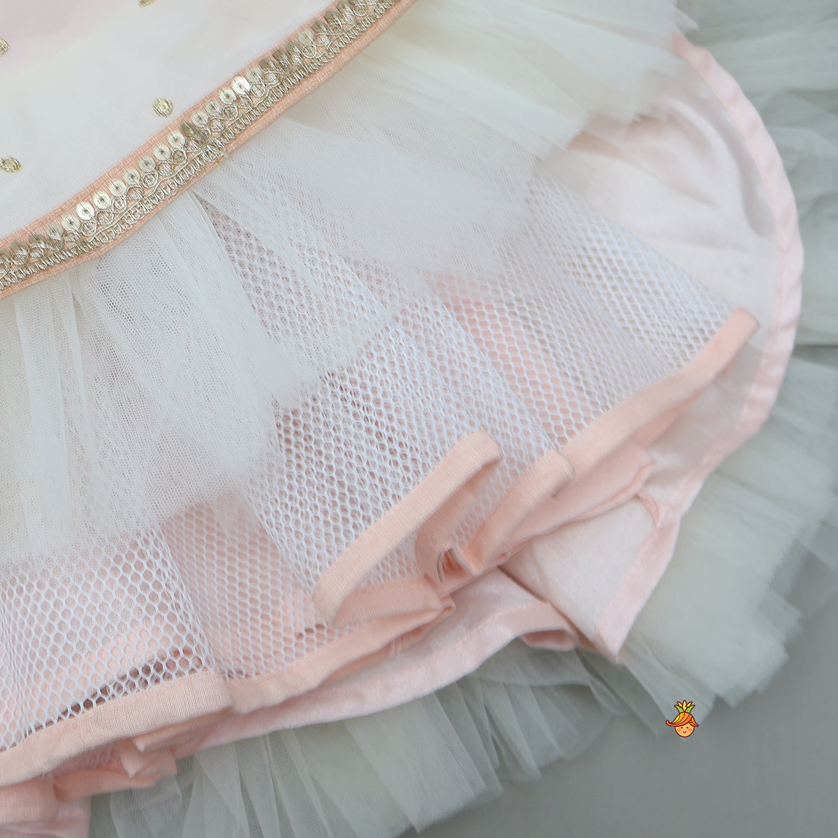 Pre Order: Peach Embroidered Gown With Draped Dupatta