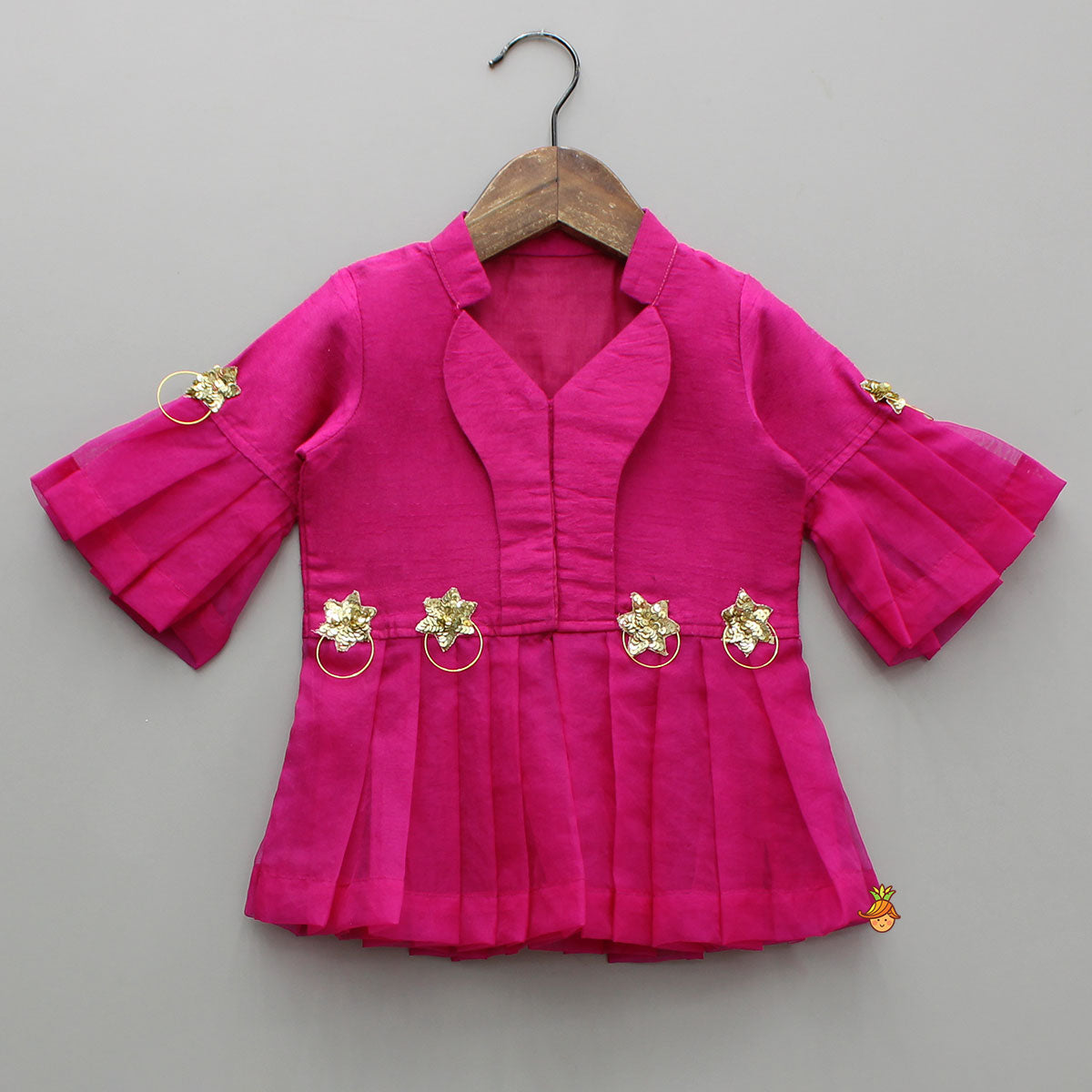 Pre Order: Pink Top And Orange Floral Print Ghagra