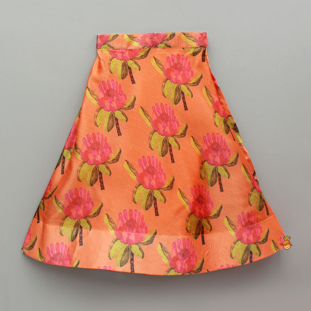 Pre Order: Pink Top And Orange Floral Print Ghagra