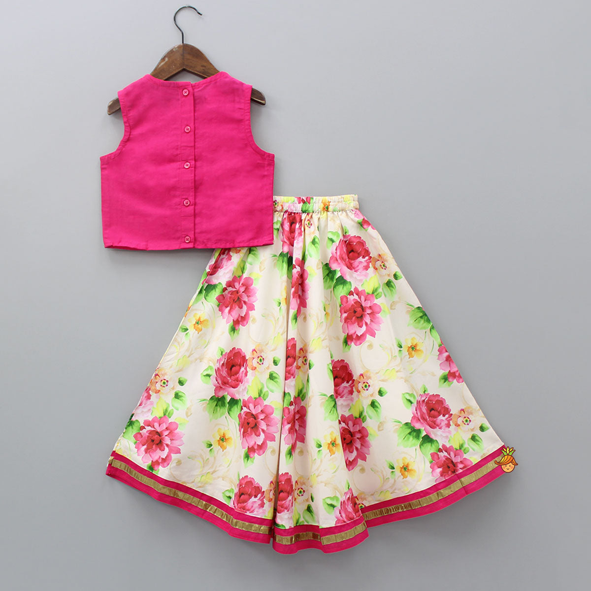 Pink Top With Floral Printed Skirt And Dupatta