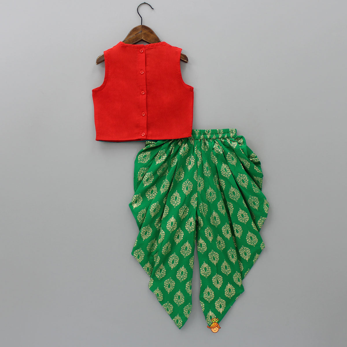Red Top And Green Dhoti Set