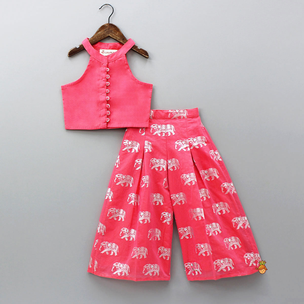 Sleeveless Pink Top and Elephant Print Palazzo