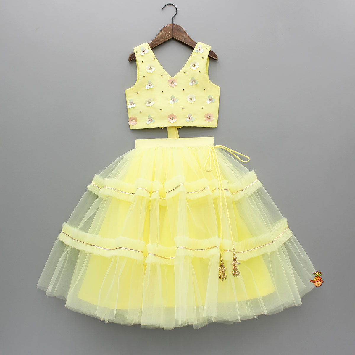 Pre Order: Floral Sequin And Bead Work Top With Lehenga