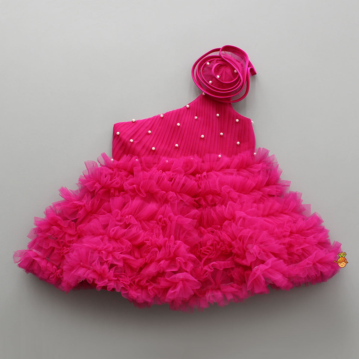 Swirl One Shoulder Frilled Dress