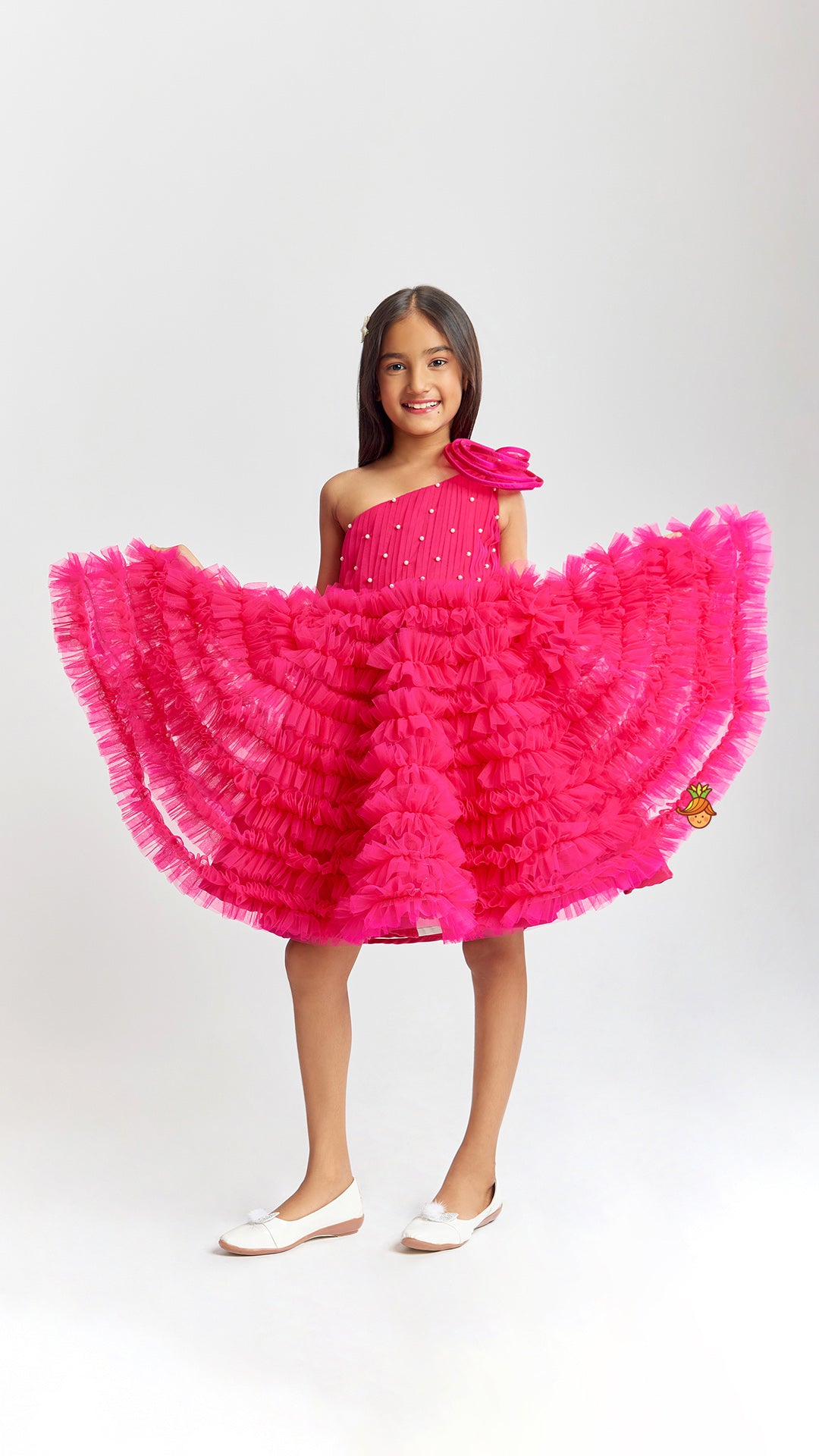 Swirl One Shoulder Frilled Dress