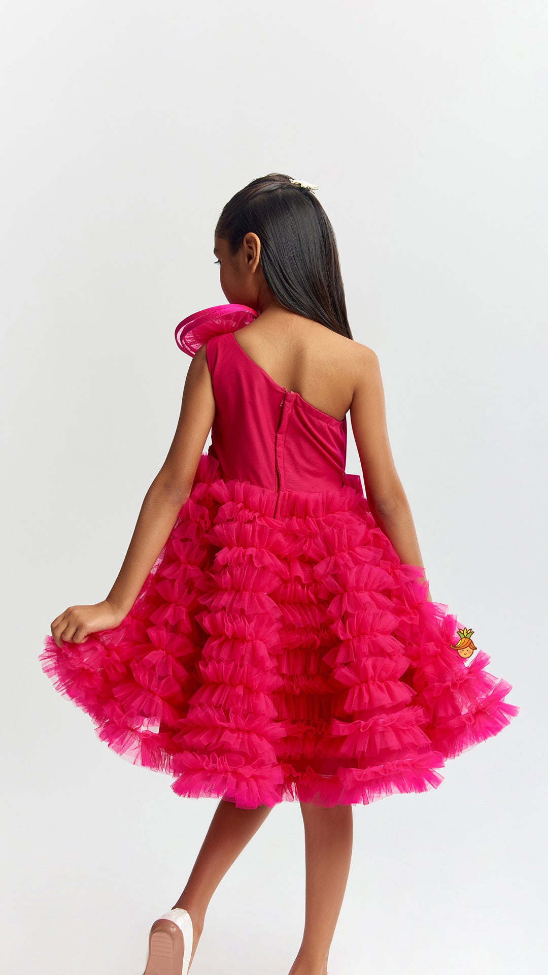 Swirl One Shoulder Frilled Dress