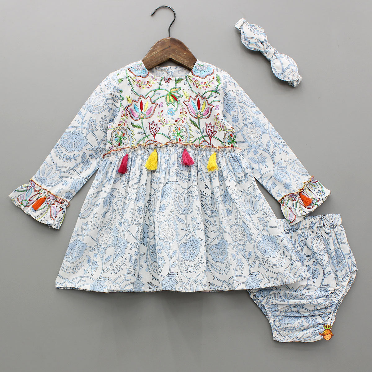 Pre Order: Floral Printed Dress With Bloomer And Headband