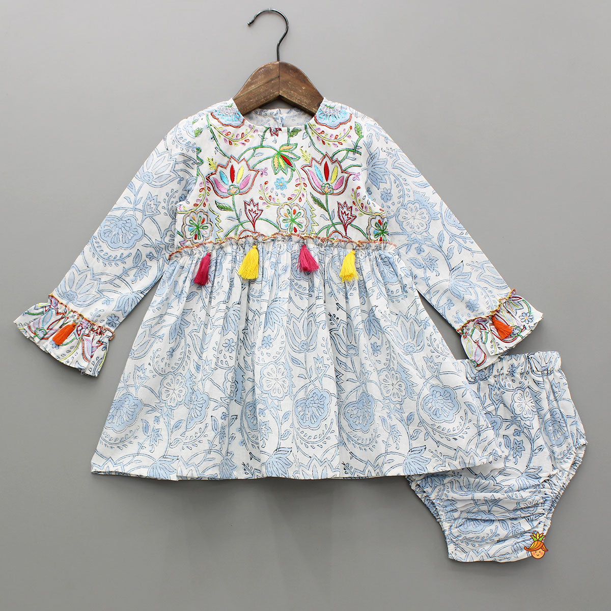 Pre Order: Floral Printed Dress With Bloomer And Headband