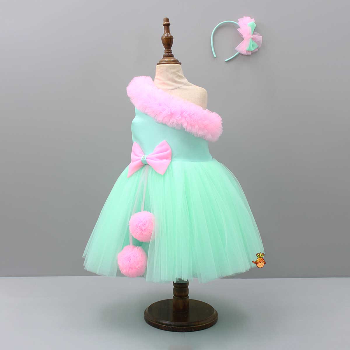 Ruffled One shoulder Frilly Dress With Hair Band