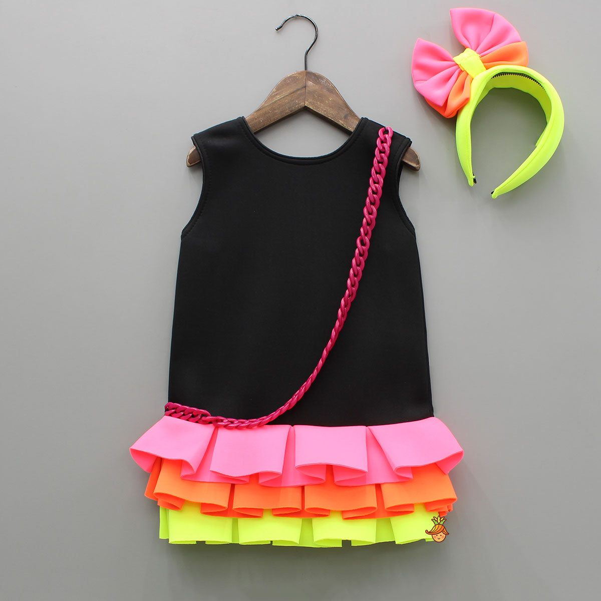 Pre Order: Neon Frilly Dress With Matching Hair Band