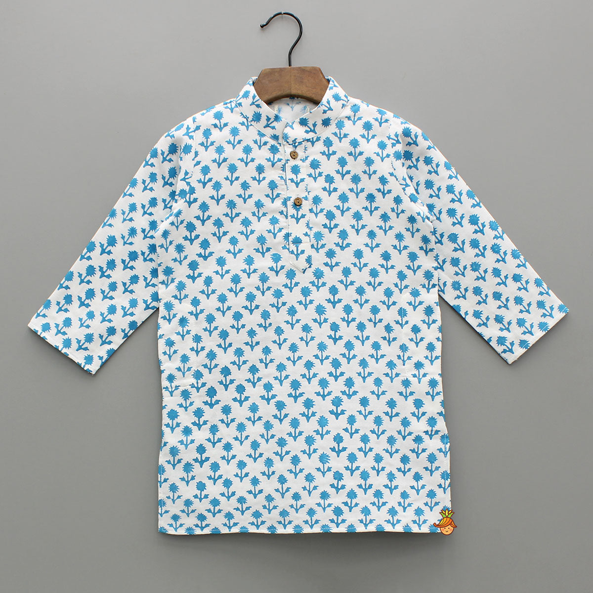 Light Blue Floral Printed Kurta And Pyjama