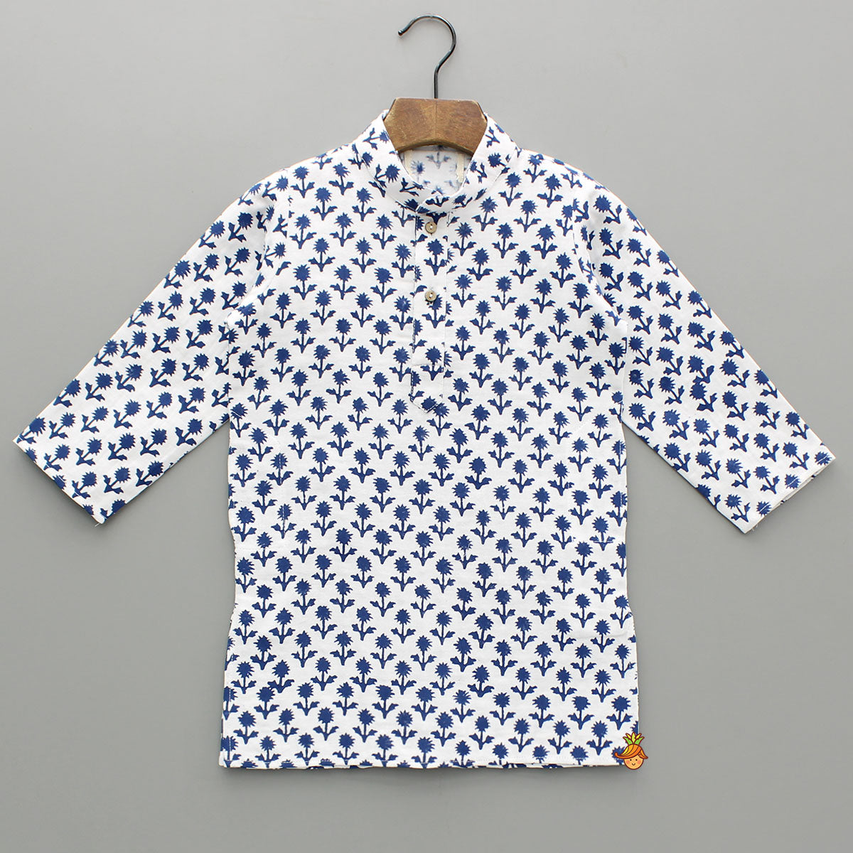 Blue Floral Printed Kurta And Pyjama