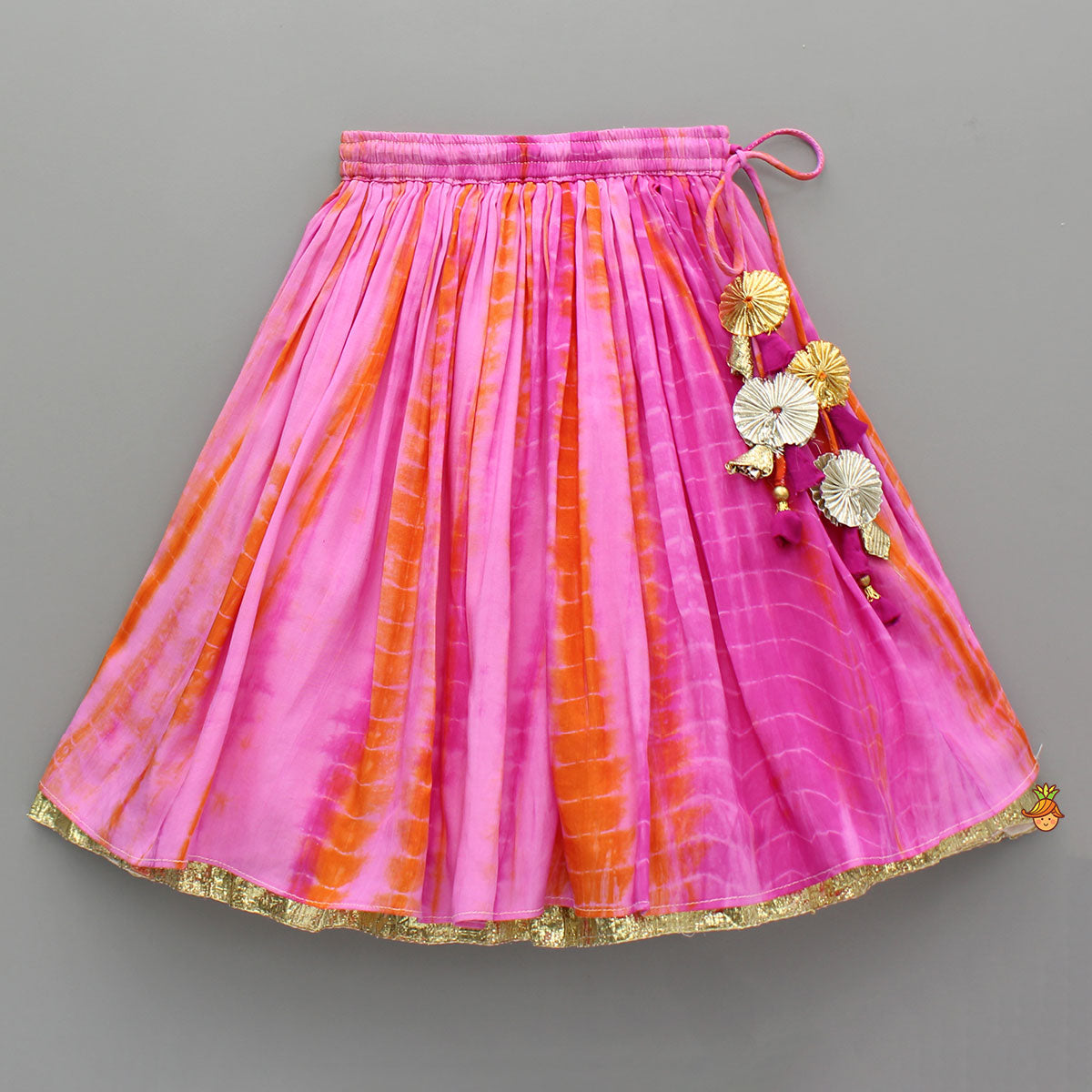 Pre Order: Sequin Work Top And Shibori Printed Lehenga