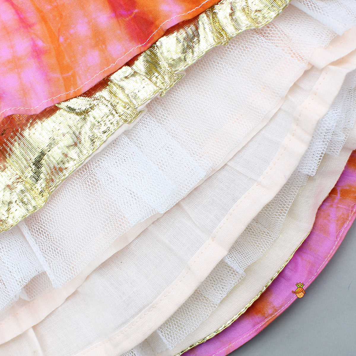 Pre Order: Sequin Work Top And Shibori Printed Lehenga