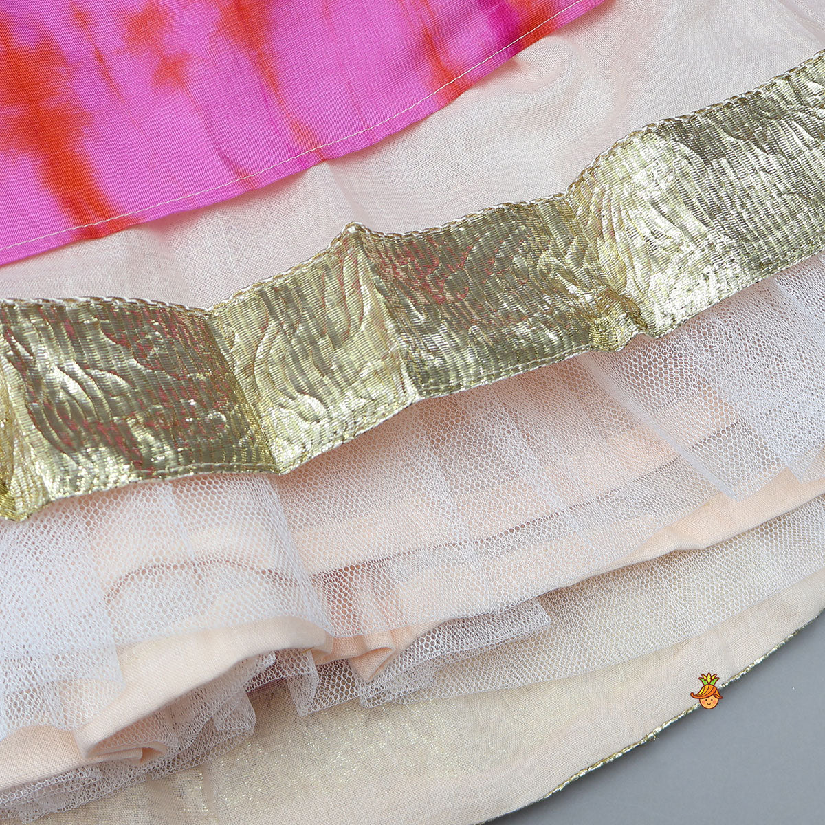 Pre Order: Sequin Work Top And Shibori Printed Lehenga