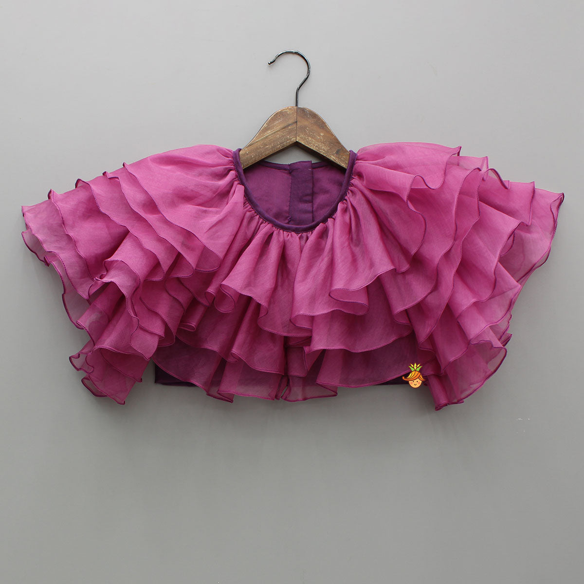 Pre Order: Frilly Layered Top With Zari Thread Work Lehenga