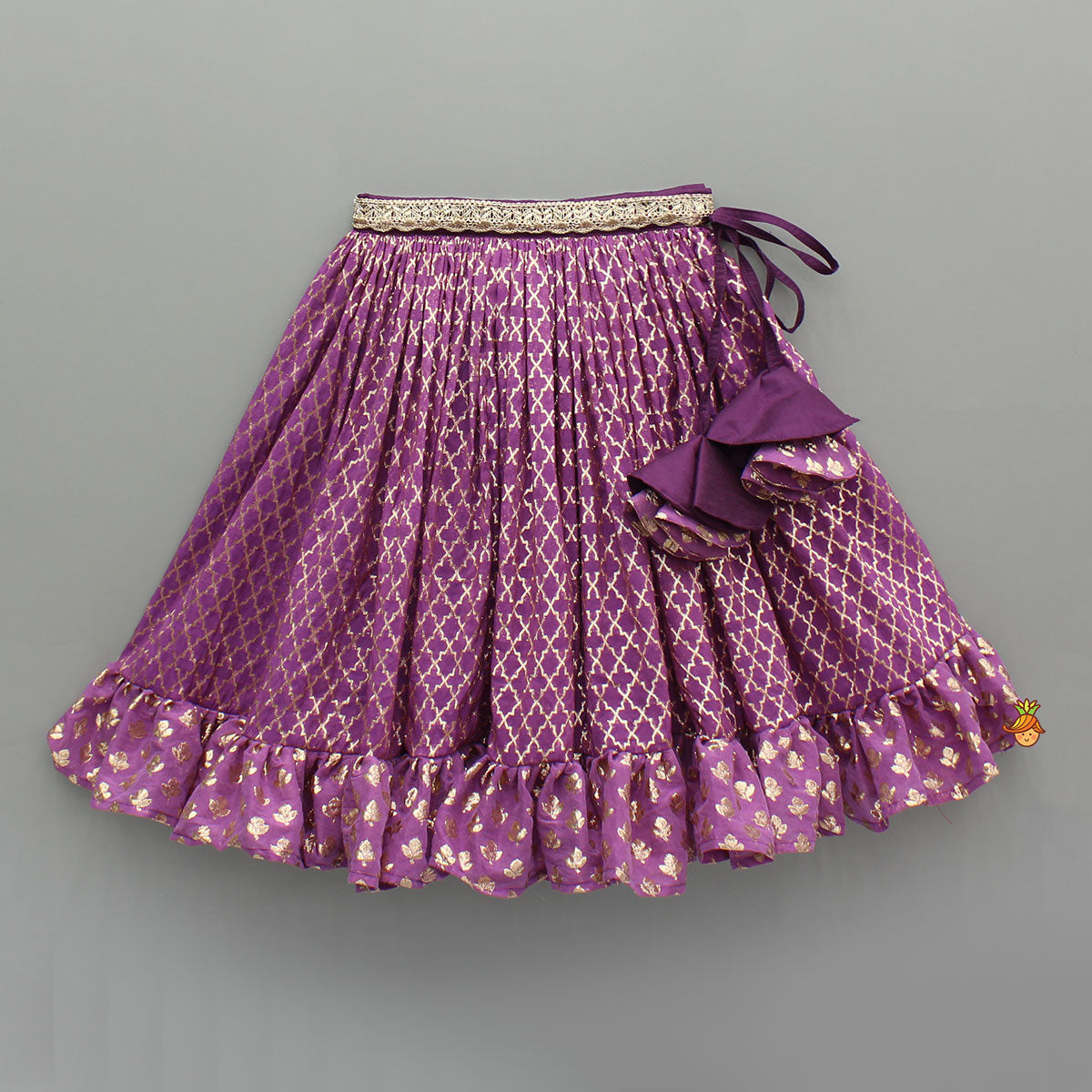 Pre Order: Frilly Layered Top With Zari Thread Work Lehenga