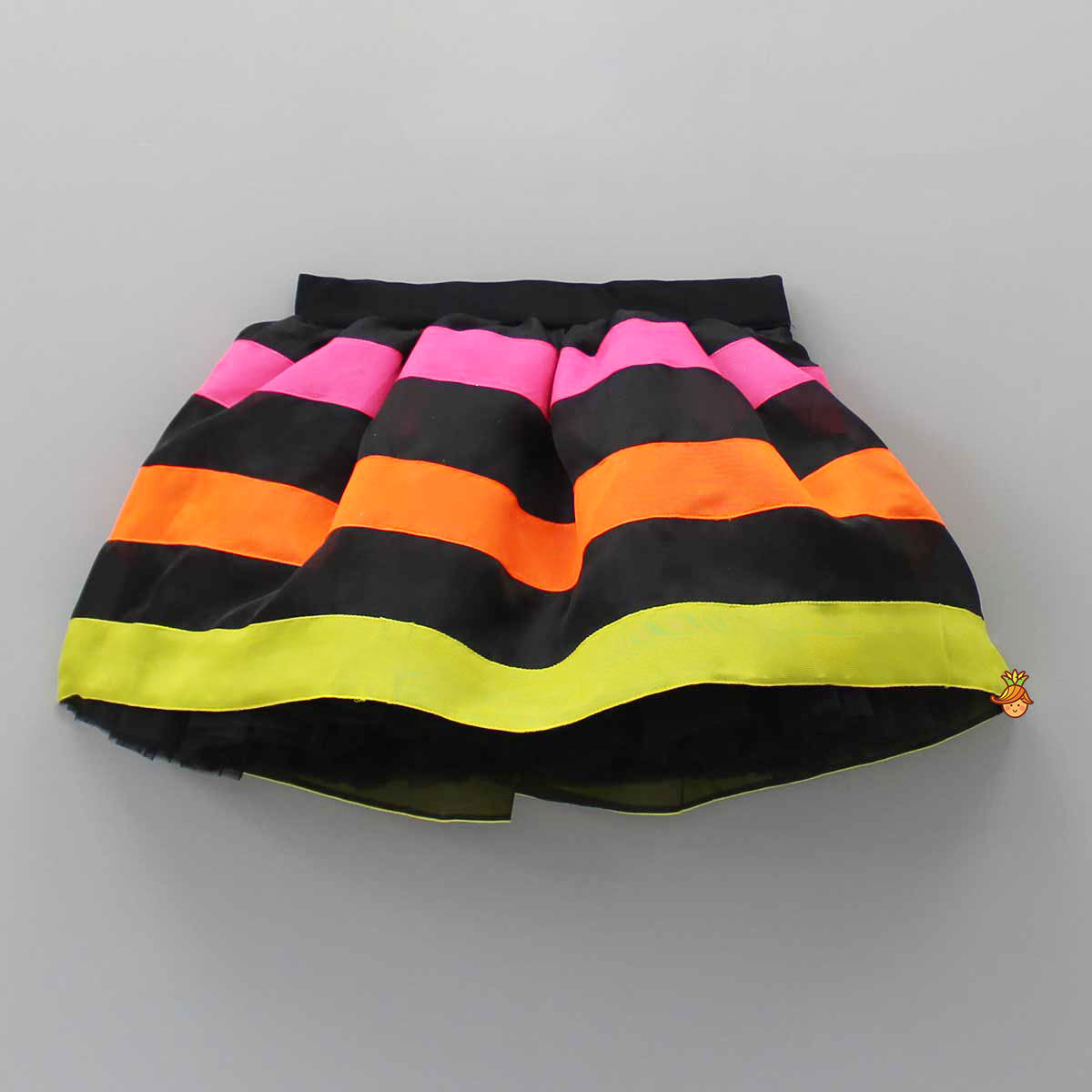 Pre Order: Black Frilly Bow Top And Multi Colour Lace Applique Skirt With Matching Pearl Work Hair Band