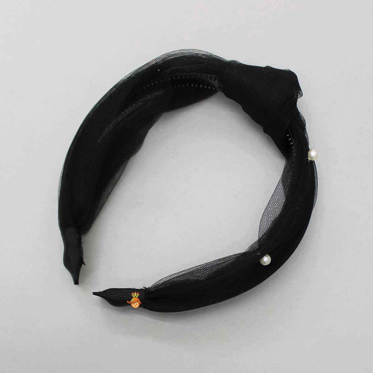 Pre Order: Black Frilly Bow Top And Multi Colour Lace Applique Skirt With Matching Pearl Work Hair Band