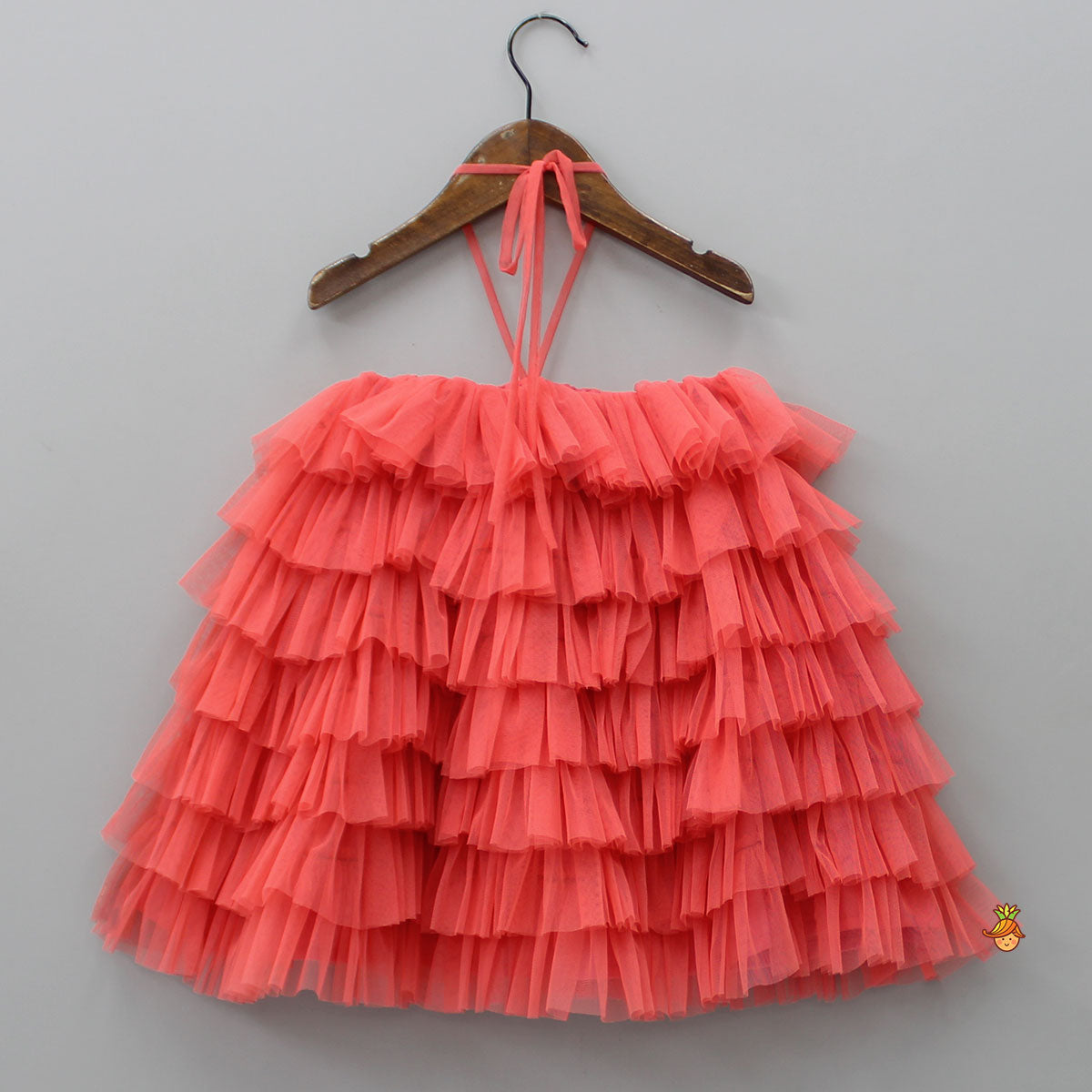 Pre Order: Peachish Pink Backless Net Ruffle Dress