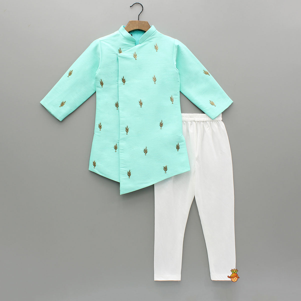 Pre Order: Asymmetric And Embroidered Kurta With Churidar