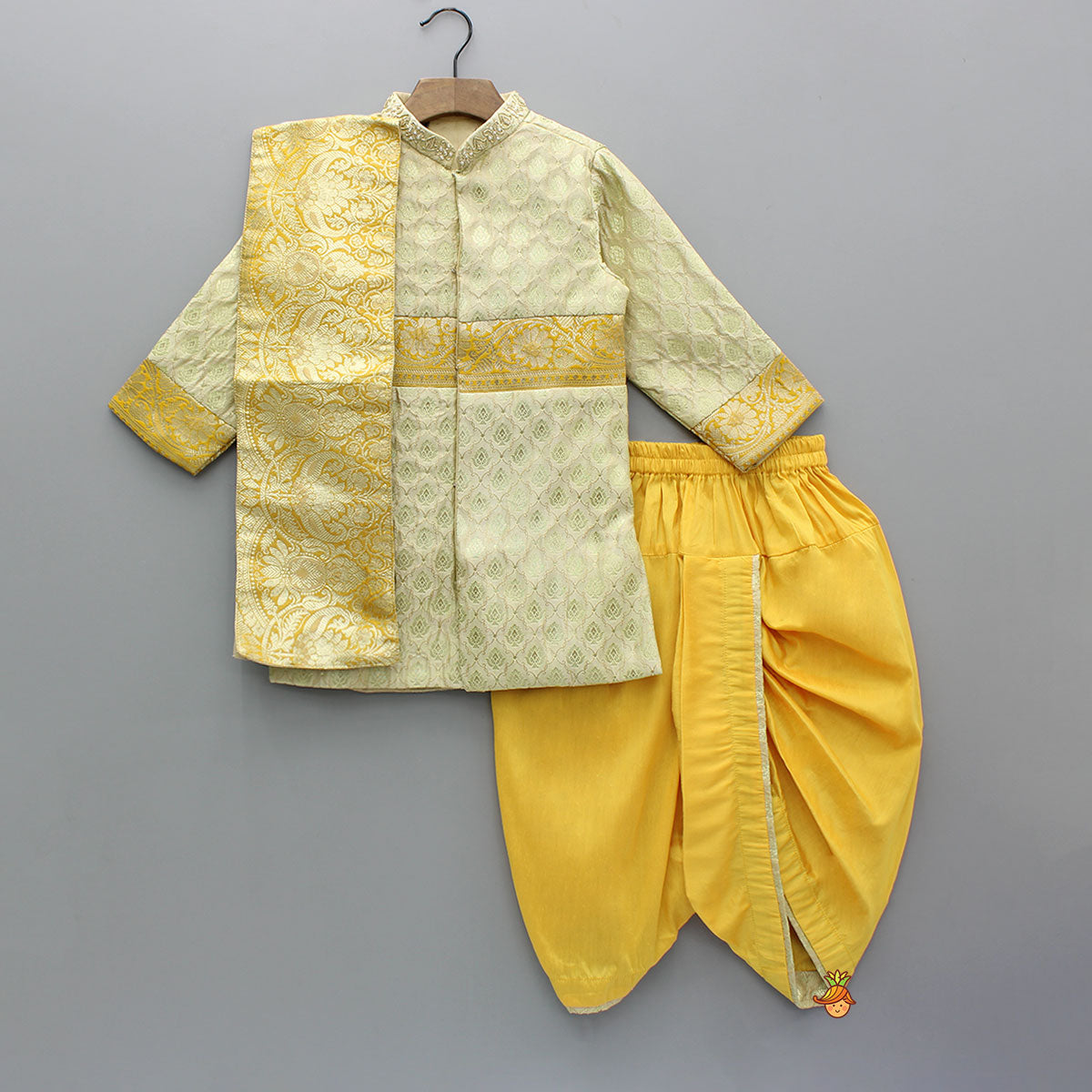 Pre Order: Brocade Embroidered Sherwani Style Kurta And Dhoti With Shawl