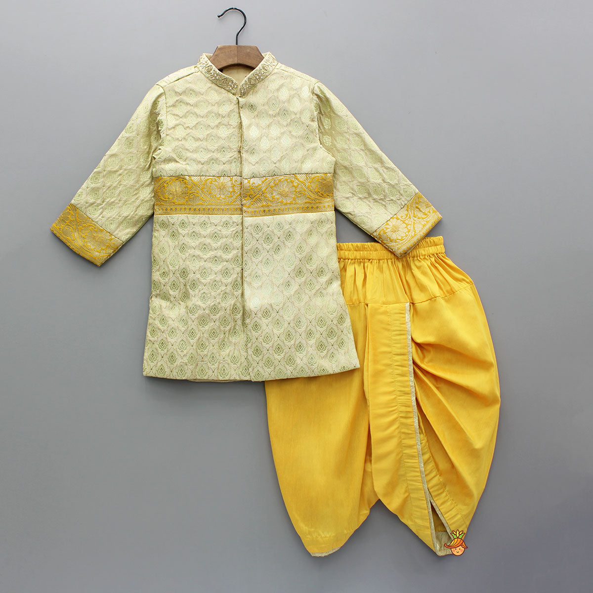 Pre Order: Brocade Embroidered Sherwani Style Kurta And Dhoti With Shawl