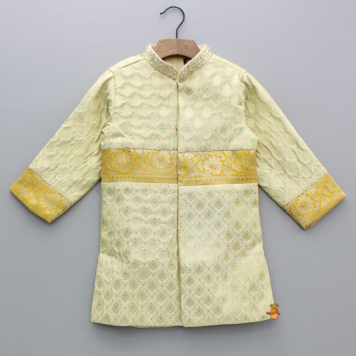 Pre Order: Brocade Embroidered Sherwani Style Kurta And Dhoti With Shawl
