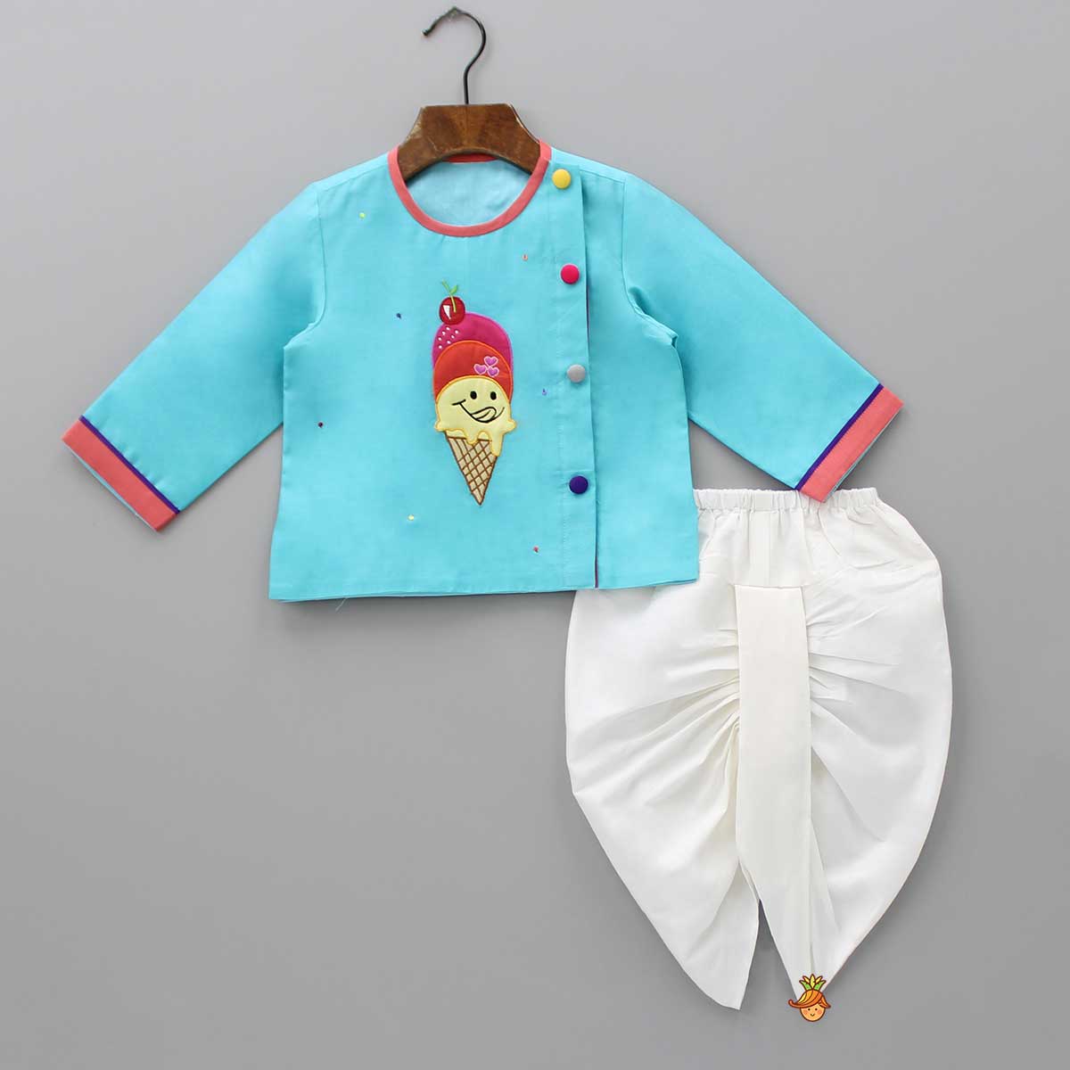 Pre Order: Cute Ice Cream Patch Work Top And Dhoti