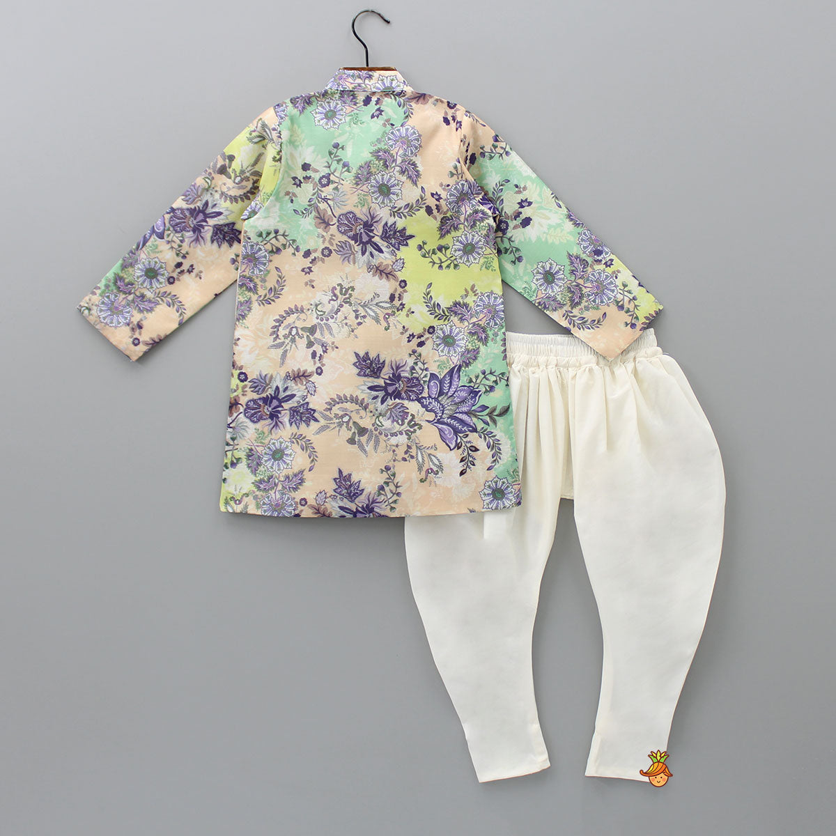 Pre Order: Floral Printed Peach Kurta And Churidar