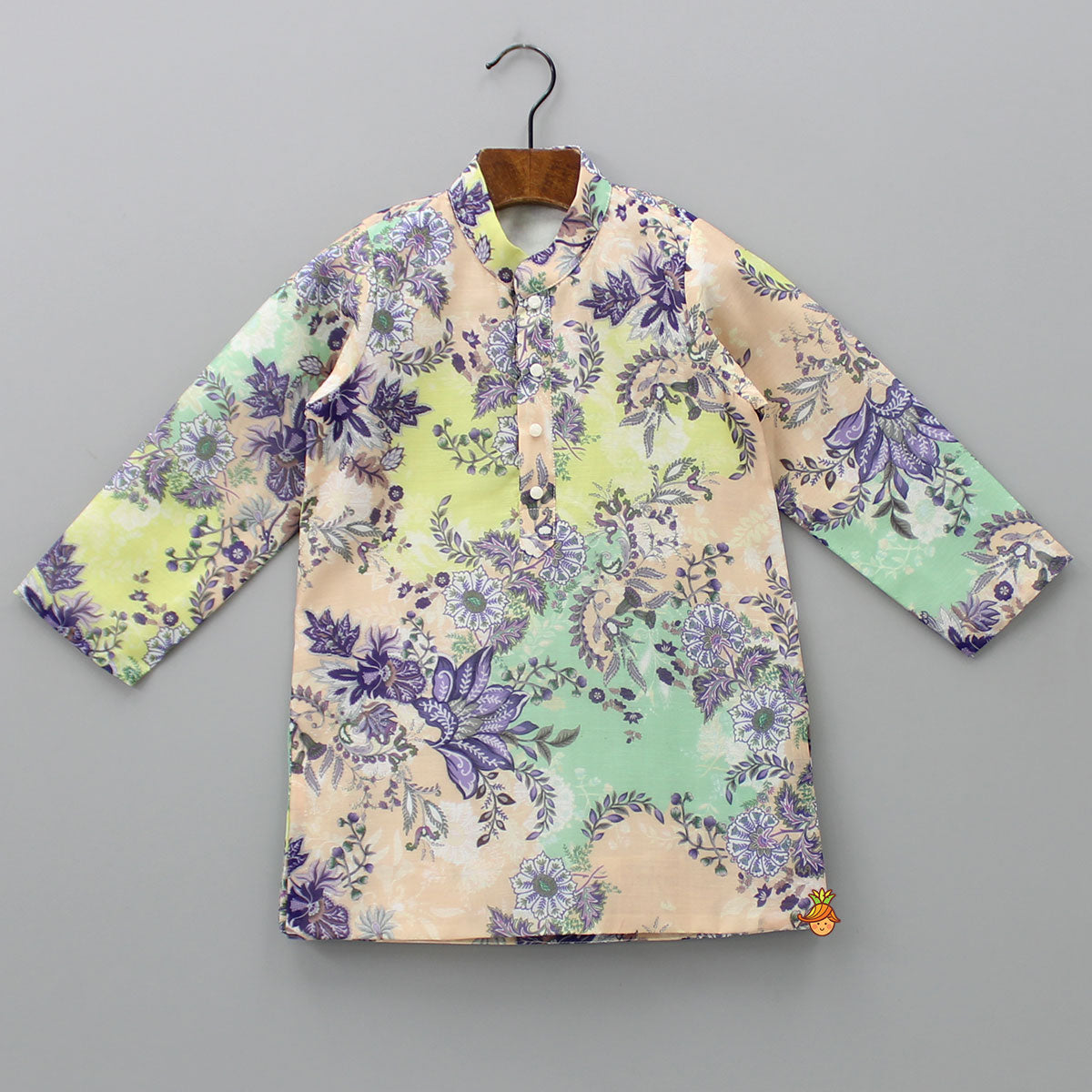 Pre Order: Floral Printed Peach Kurta And Churidar