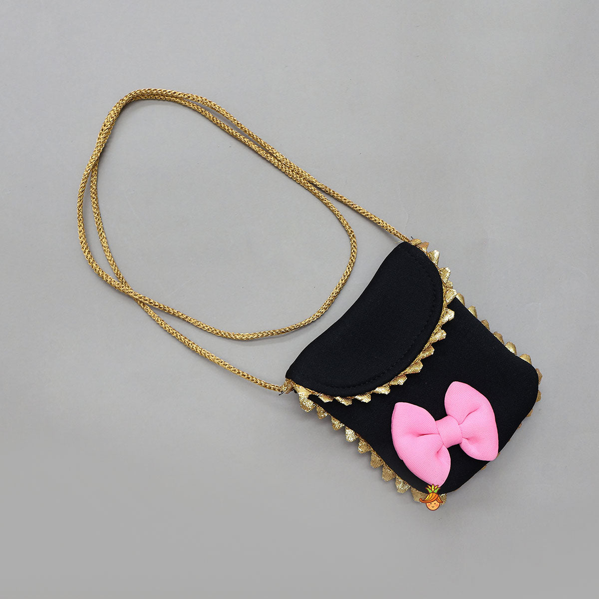 Pre Order: Flower Embellished Black Dress With Sling Bag