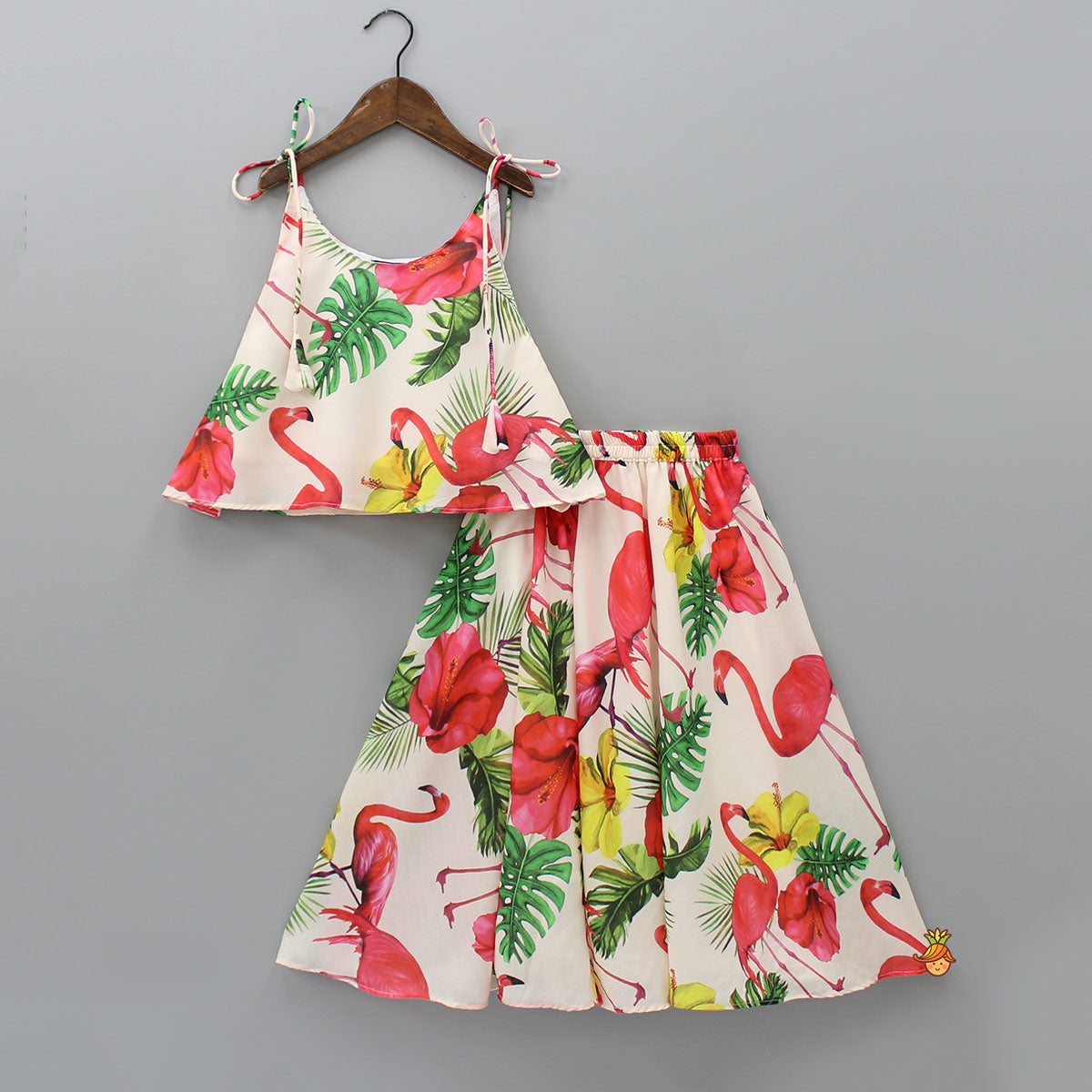 Pre Order: Tropical Floral And Swan Printed Top And Lehenga