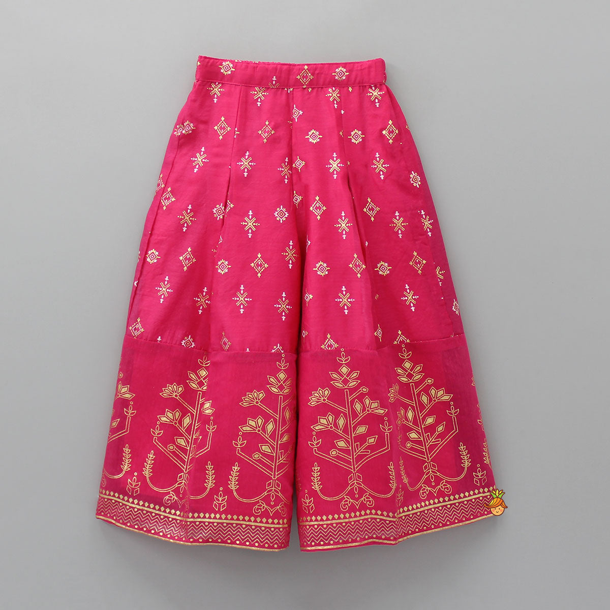 Foil Printed And Abhla Work Stylish Top With Box Pleated Palazzo