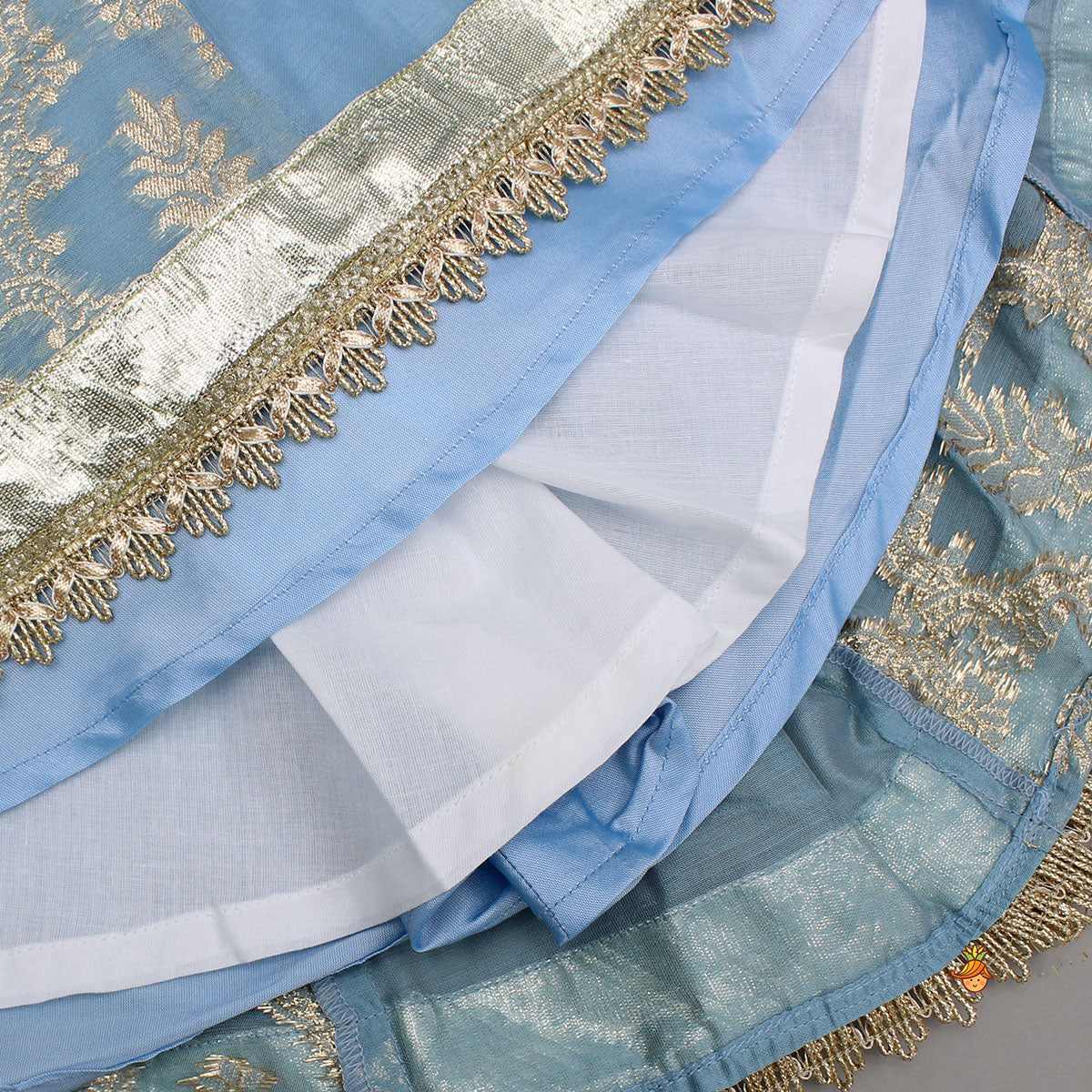 Pre Order: Zari Brocade Embroidered Lace Work Dress With Attached Drape Dupatta