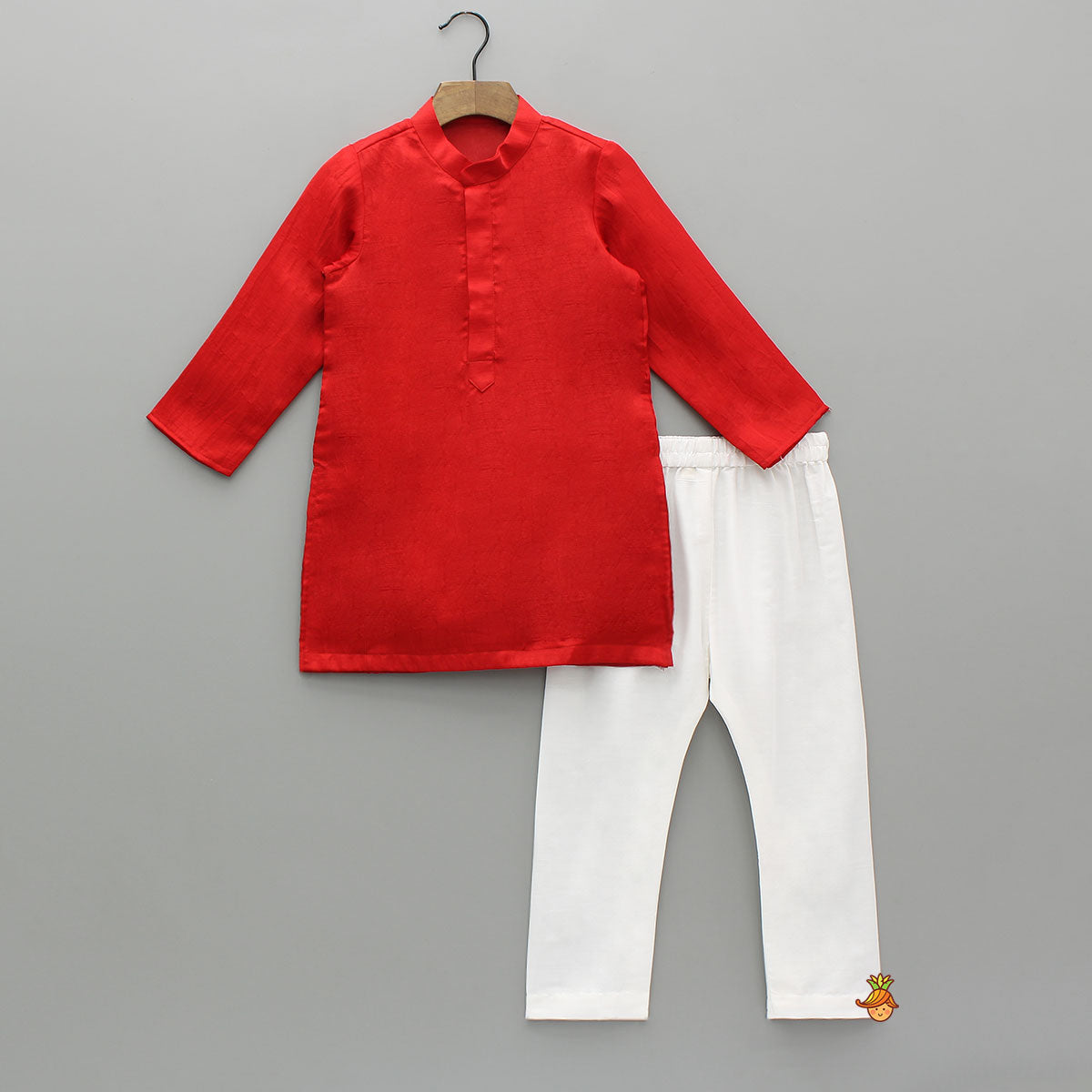 Pre Order: Red Kurta With Off White Floral And Sequins Embroidered Jacket And Pyjama