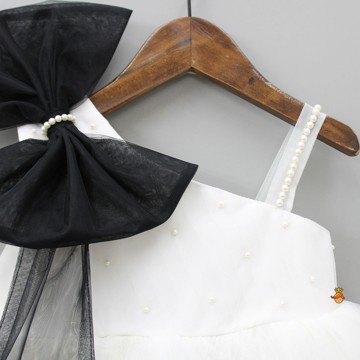 Pre Order: Classic Pearls Embellished Black And White Bowie Party Dress