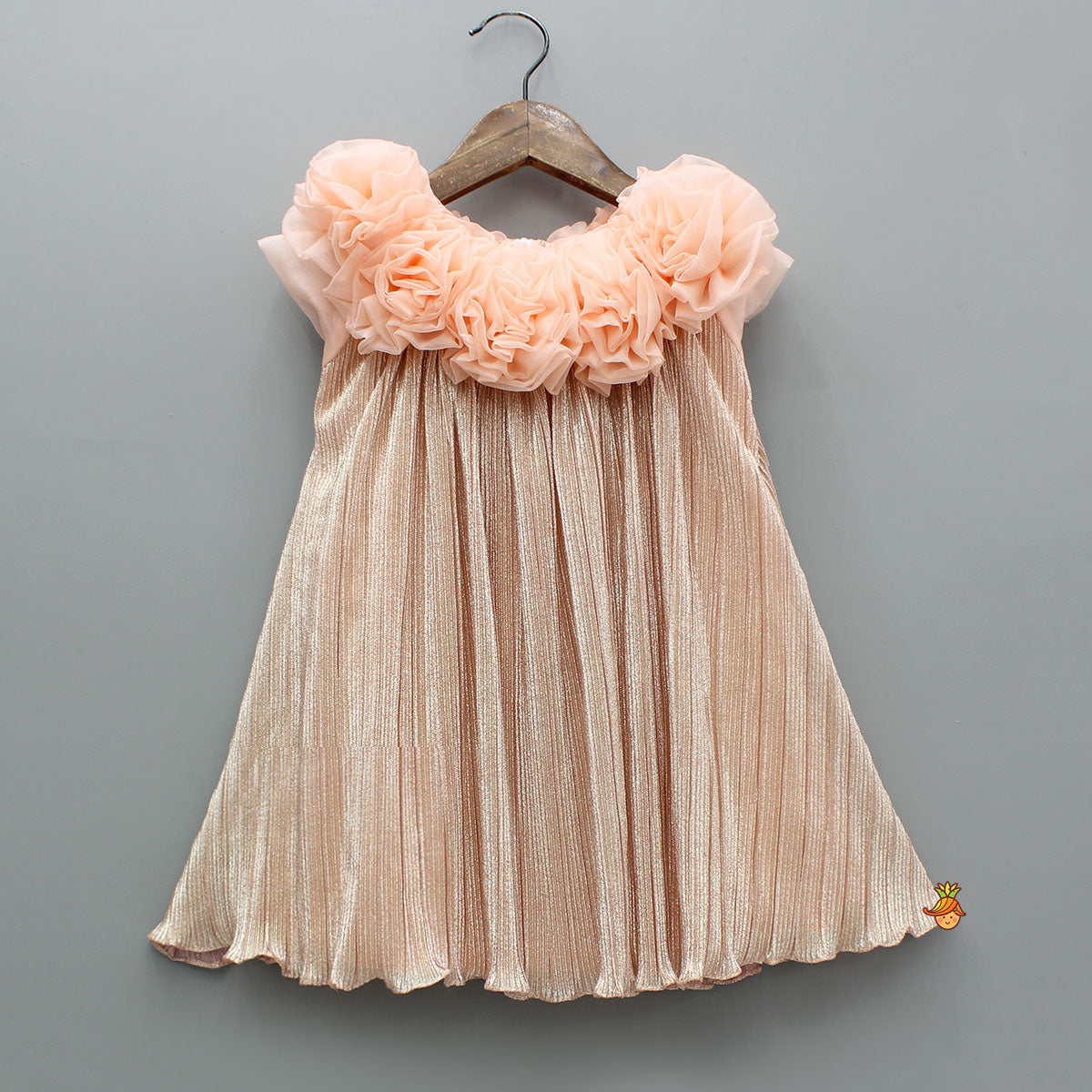 Shimmery And Ruffle Frilled Rose Flowers Adorned Dress