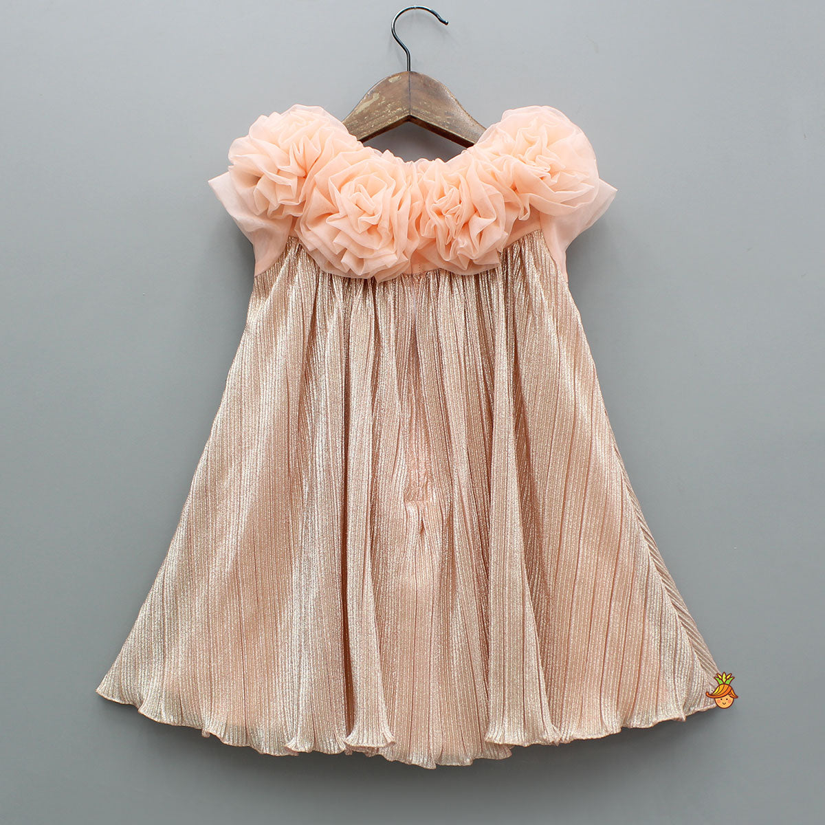 Shimmery And Ruffle Frilled Rose Flowers Adorned Dress