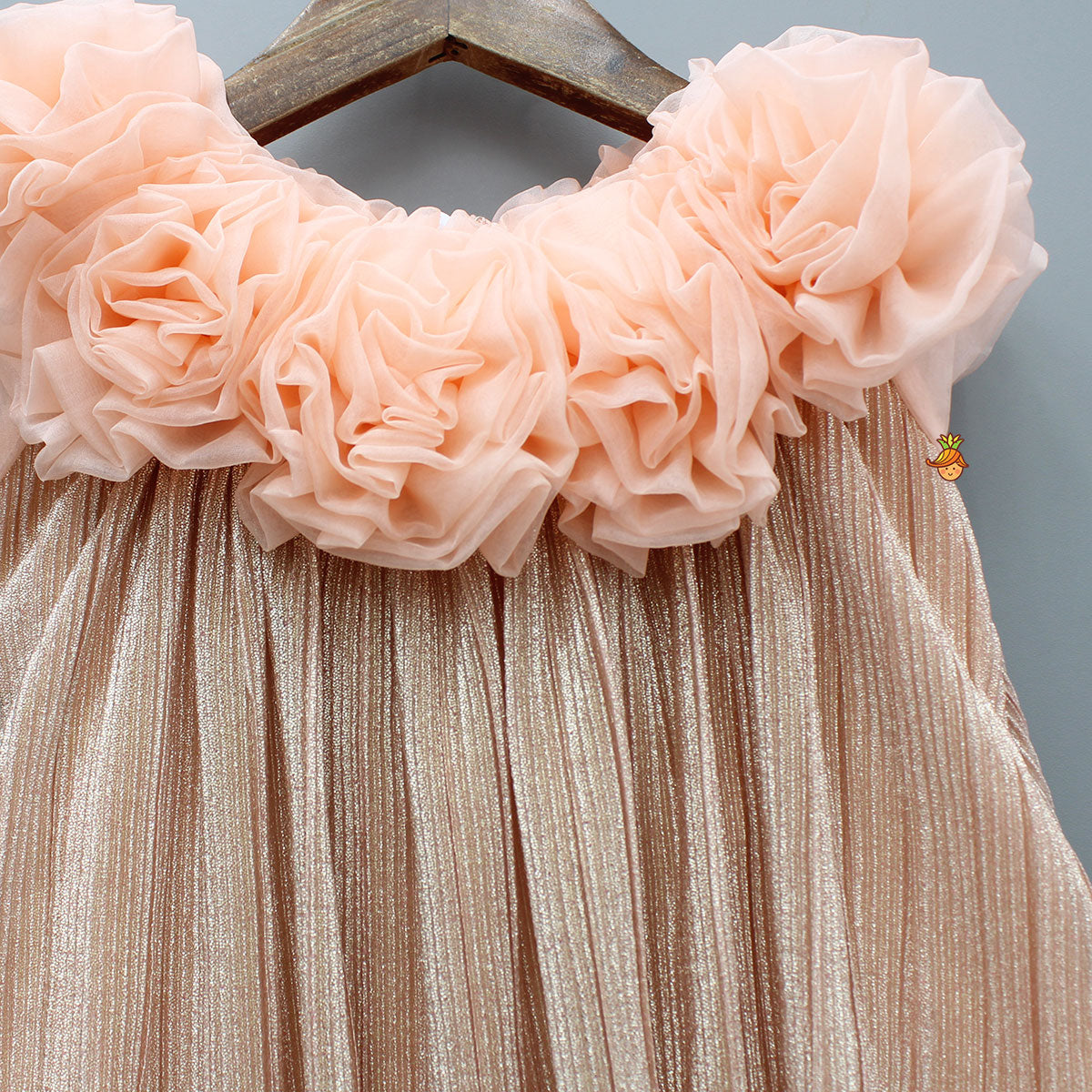 Shimmery And Ruffle Frilled Rose Flowers Adorned Dress