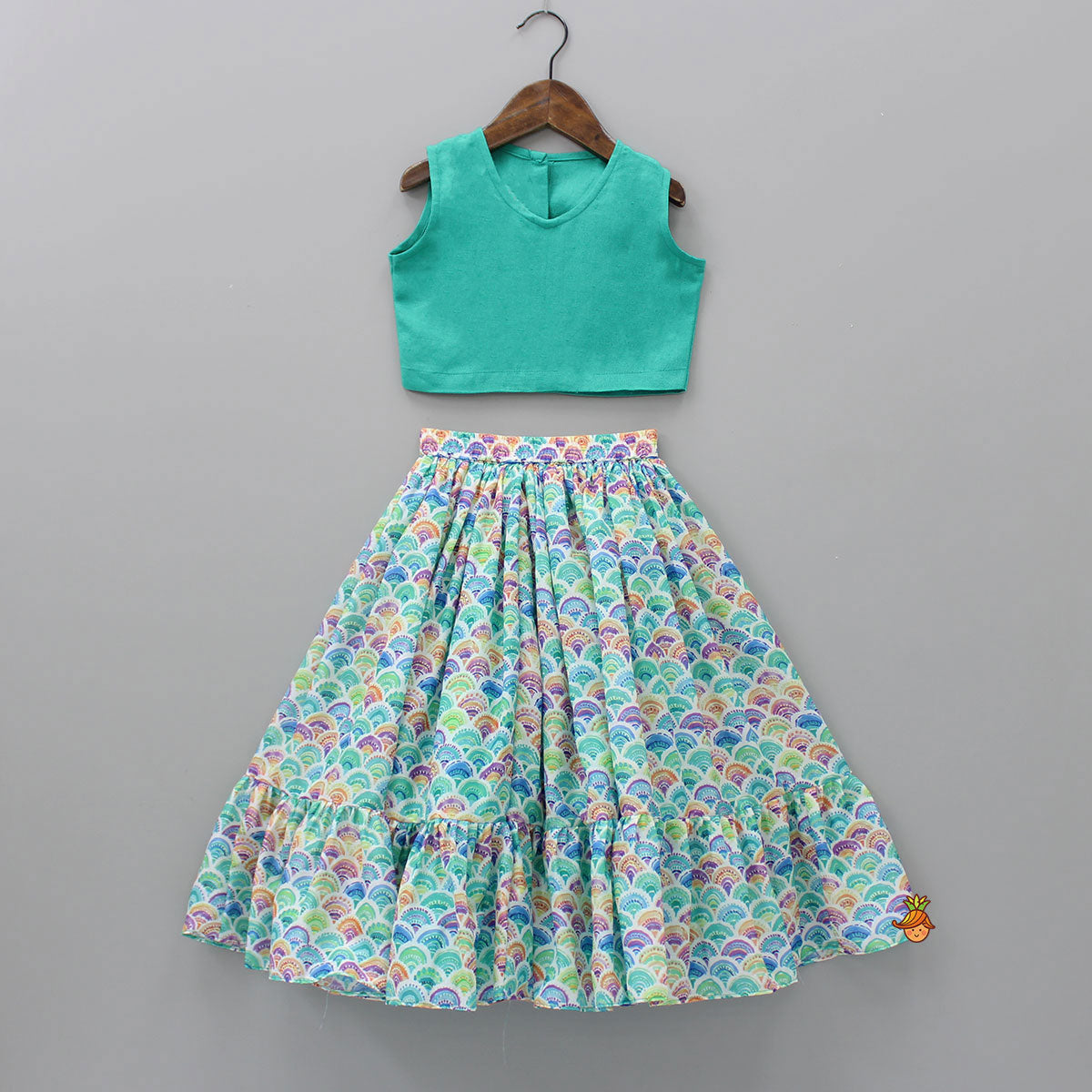 Pre Order: Zari Embroidered Stylish Crop Top And Colourful Lehenga With Sling Bag