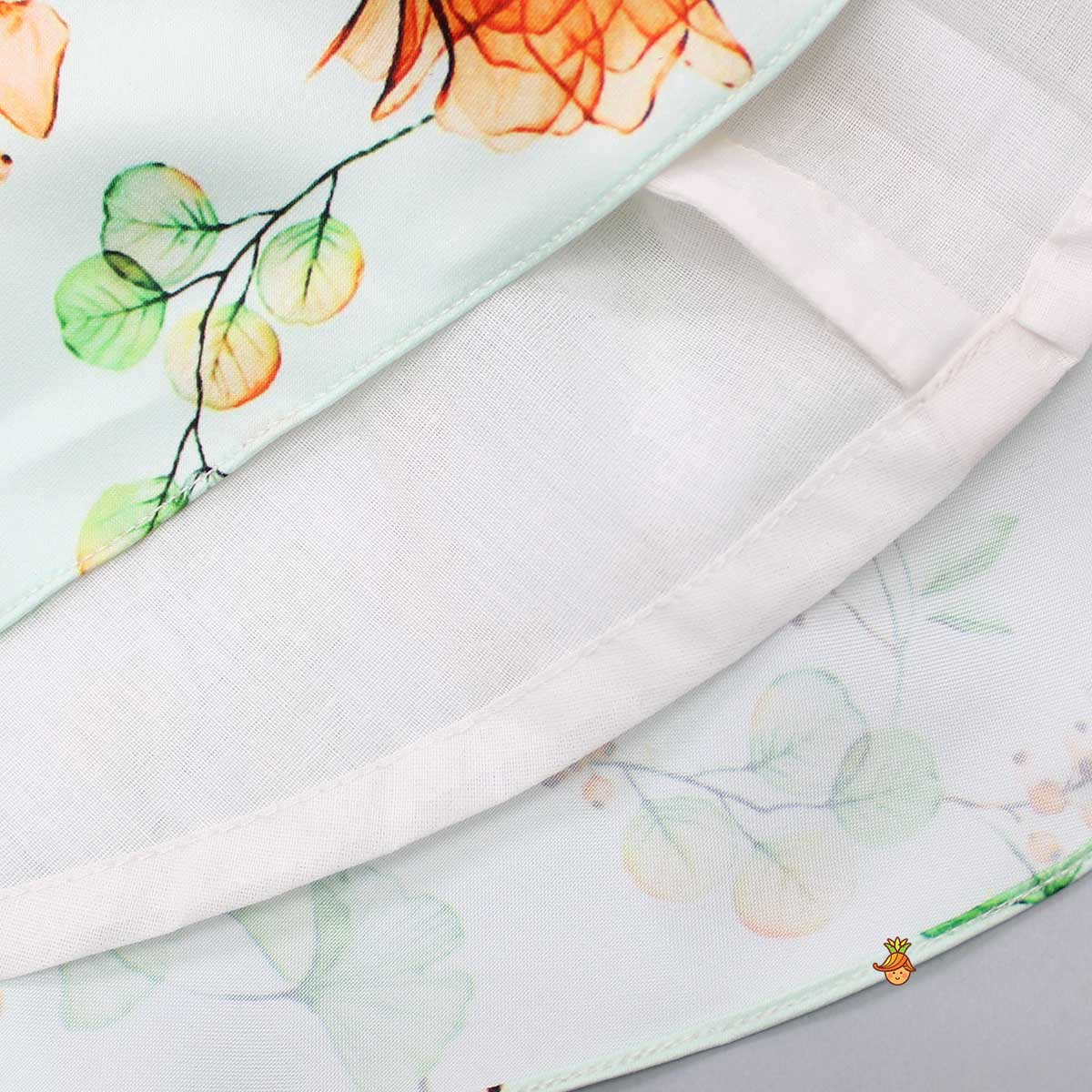 Lime Green Floral Printed Rose Flowers Adorned Dress