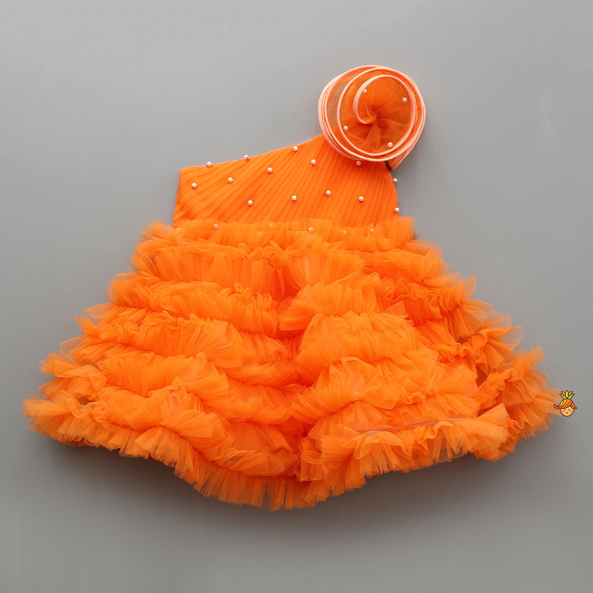 Swirl Frilled One Shoulder Orange Dress