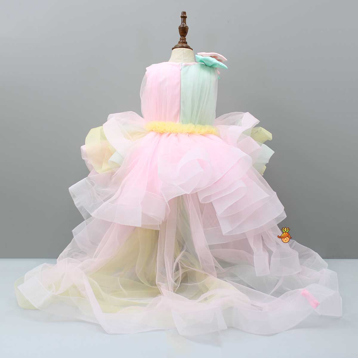 Pre Order: Rainbow Shaded Stone Embellished Dress With Detachable Trail
