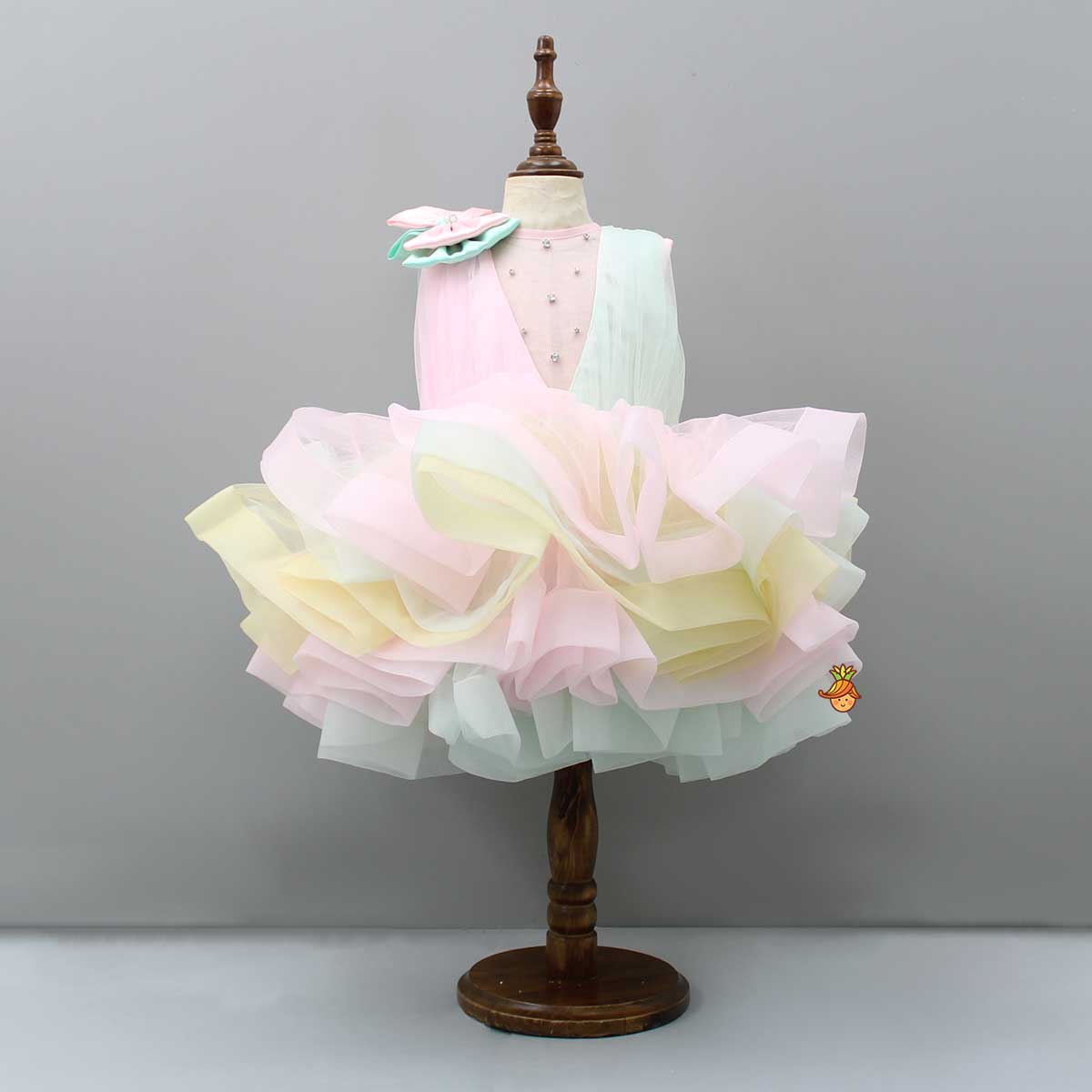 Pre Order: Rainbow Shaded Stone Embellished Dress With Detachable Trail