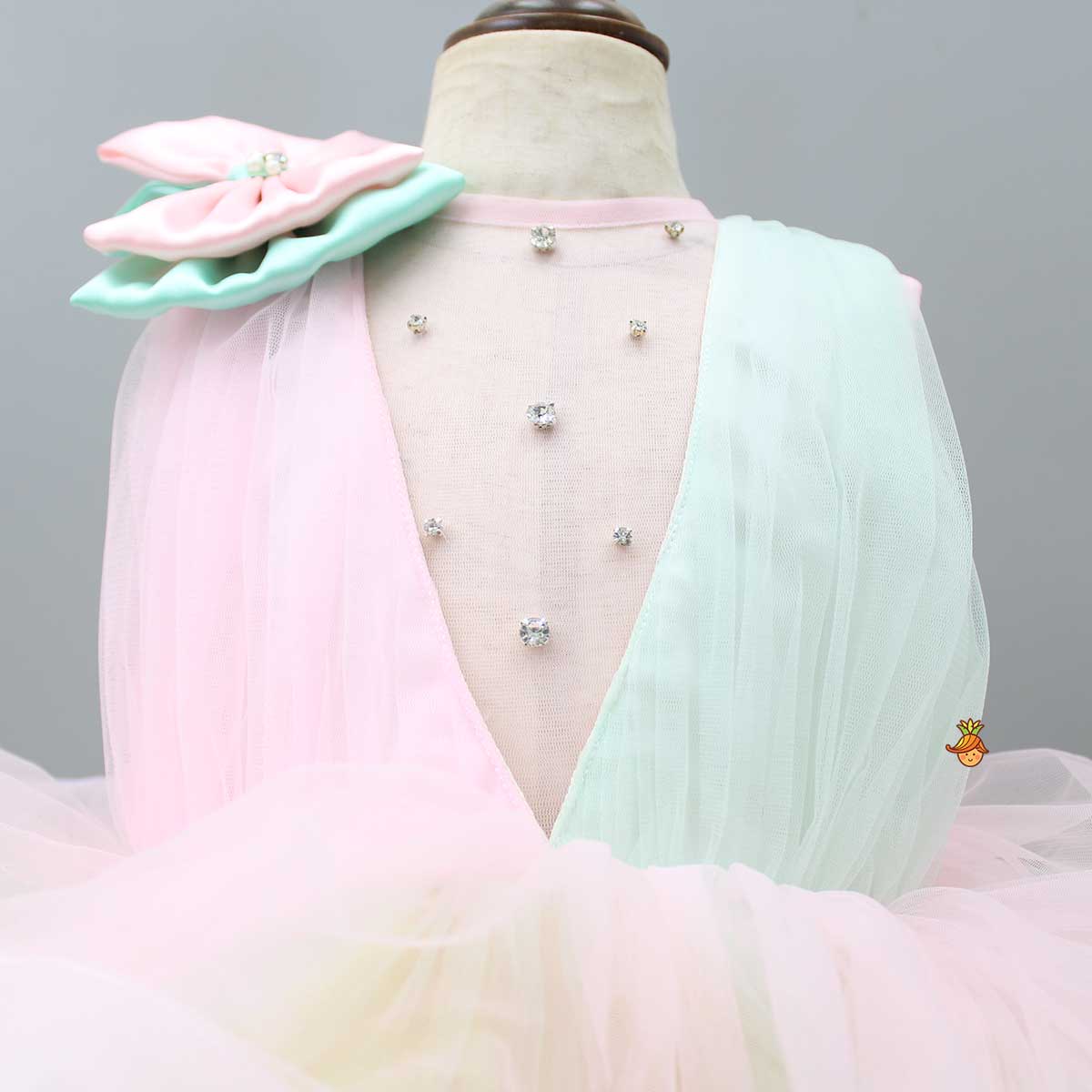 Pre Order: Rainbow Shaded Stone Embellished Dress With Detachable Trail