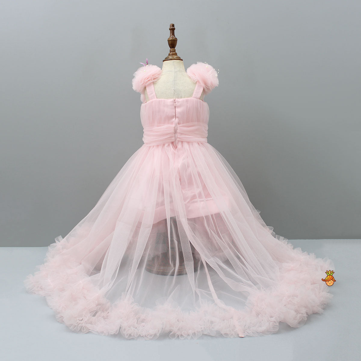 Pre Order: Pearls And Butterfly Embellished Ruffled Frilly High Low Dress
