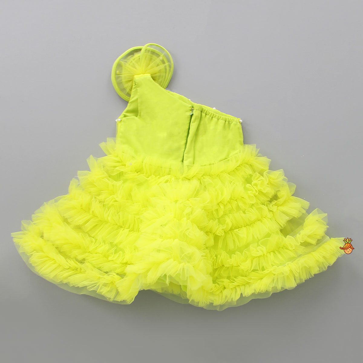 Swirl Frilled One Shoulder Lime Green Dress