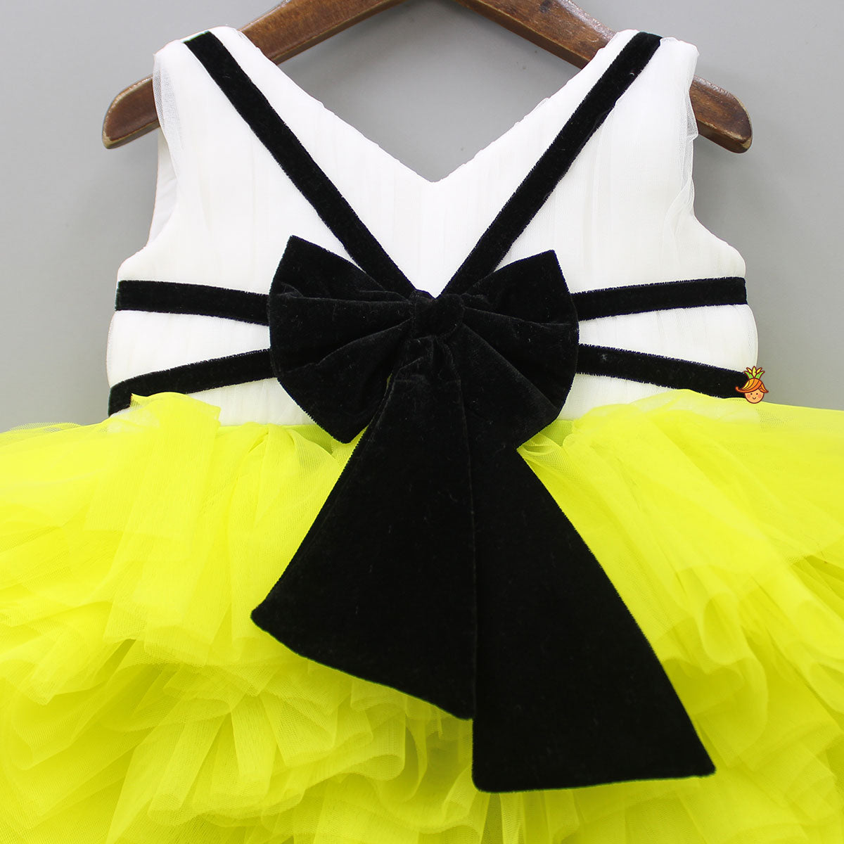 Pin Tuck Detailed Ruffle Frilly White And Lime Green Party Dress