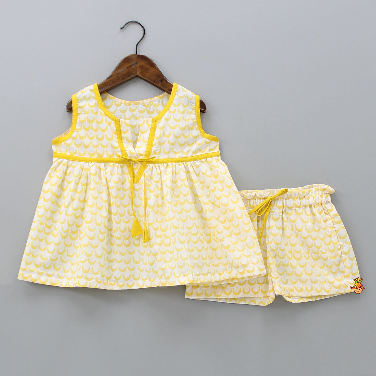 Pre Order: Moon Printed Yellow Top And Shorts